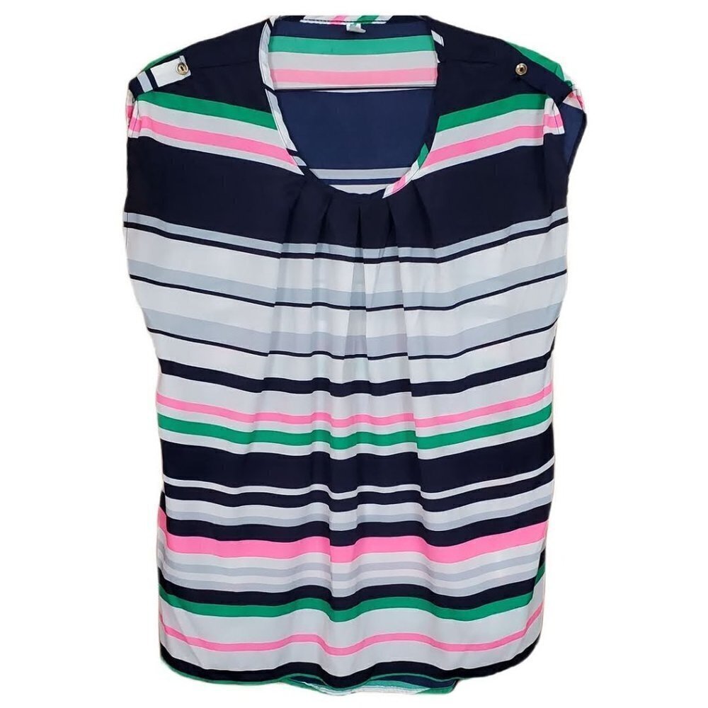 🚨040 Auditions Sleeveless Pleated Striped Tank Top